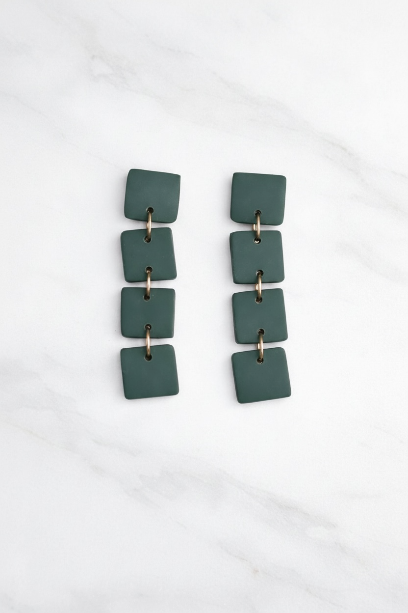 Boucles d'oreilles carrées géométriques vert émeraude