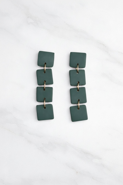 Boucles d'oreilles carrées géométriques vert émeraude