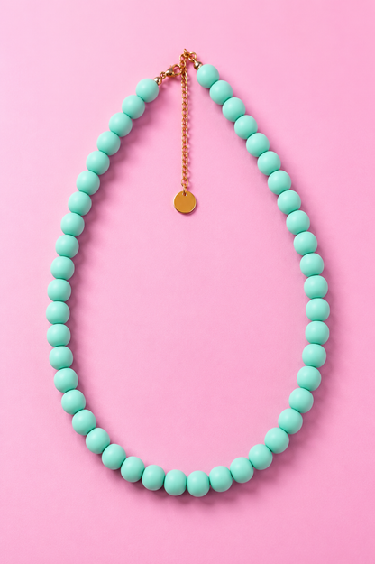 Mint Beaded Necklace - Handmade Polymer Clay Statement Jewelry