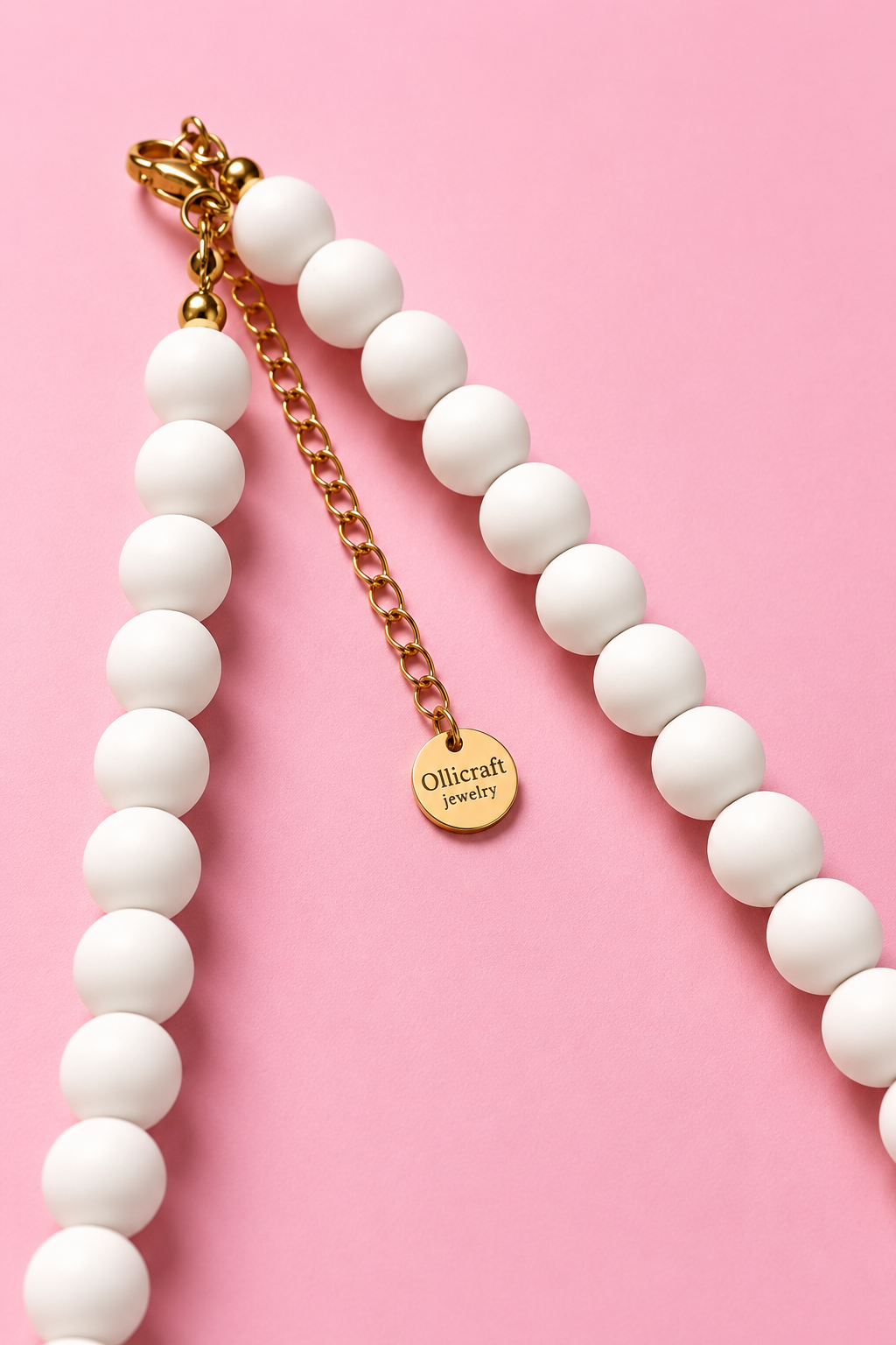 White Beaded Necklace - Handmade Polymer Clay Statement Jewelry