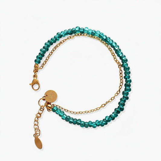 Emerald Green Glass Bead Bracelet – Handmade Layered Bracelet