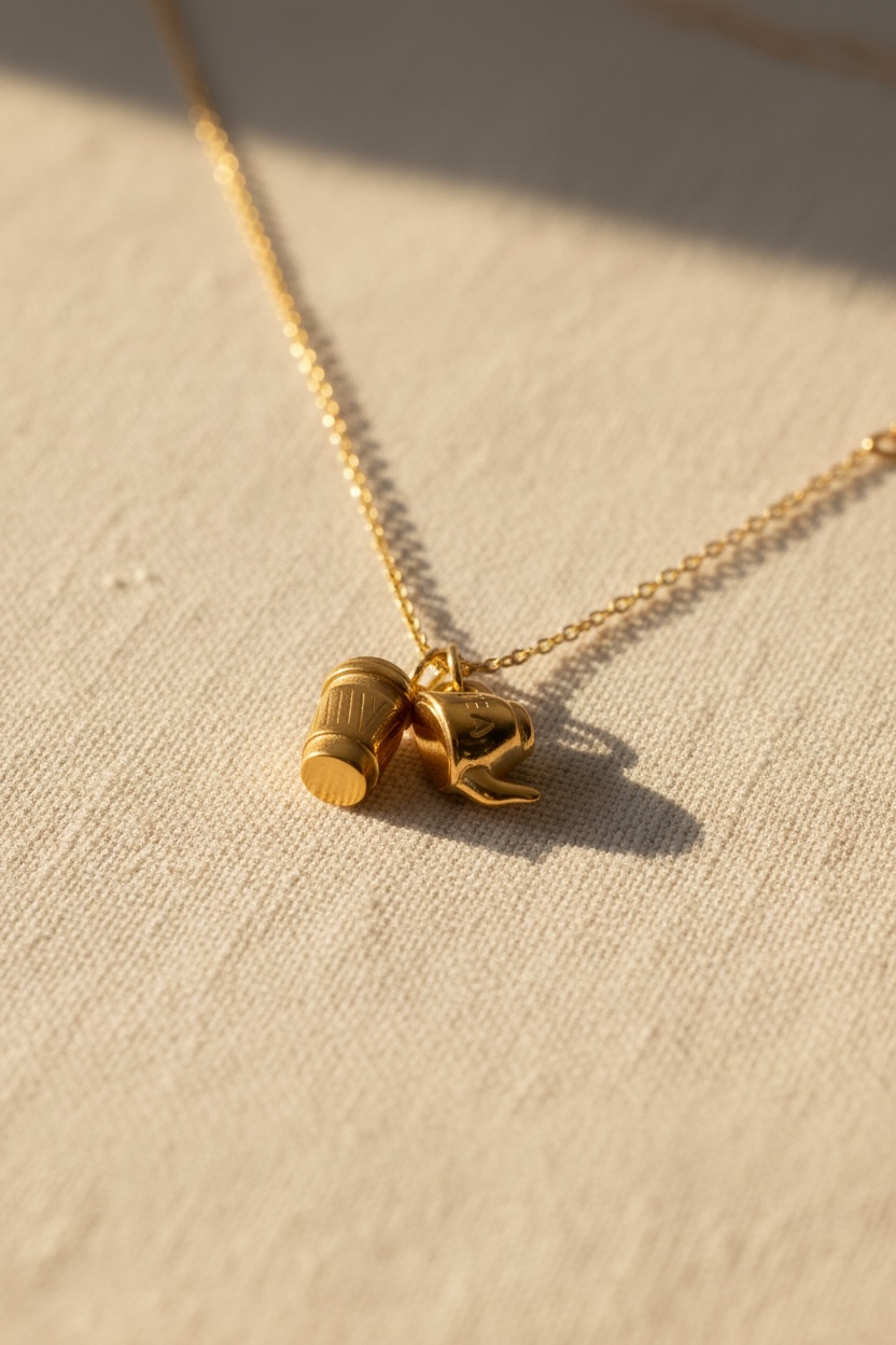 Collier pendentif service à thé en acier inoxydable