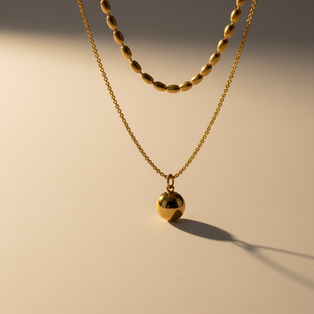 Elegant Layered Bead and Ball Pendant Necklace in Stainless Steel