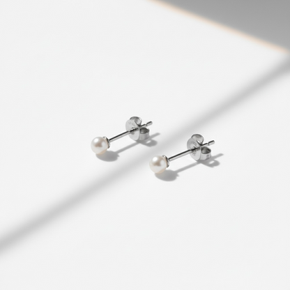 Boucles d'oreilles puces en perles fines avec tiges en argent - 3 mm