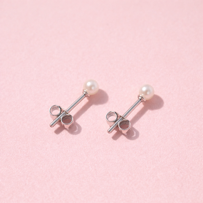 Boucles d'oreilles puces en perles fines avec tiges en argent - 3 mm