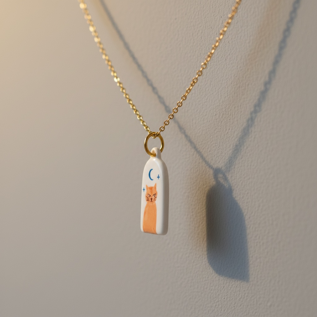 Collier en acier inoxydable avec pendentif chat orange