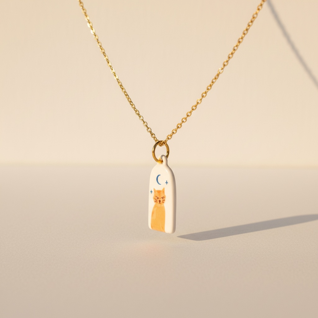 Collier en acier inoxydable avec pendentif chat orange