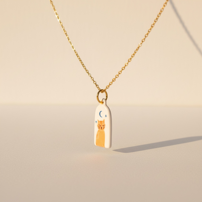 Collier en acier inoxydable avec pendentif chat orange