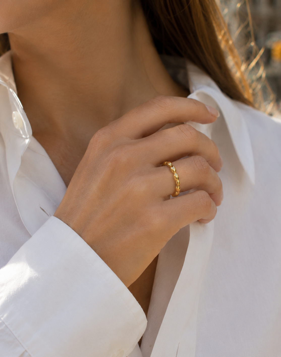 Beaded Gold Ring – Minimalist Adjustable Statement Ring
