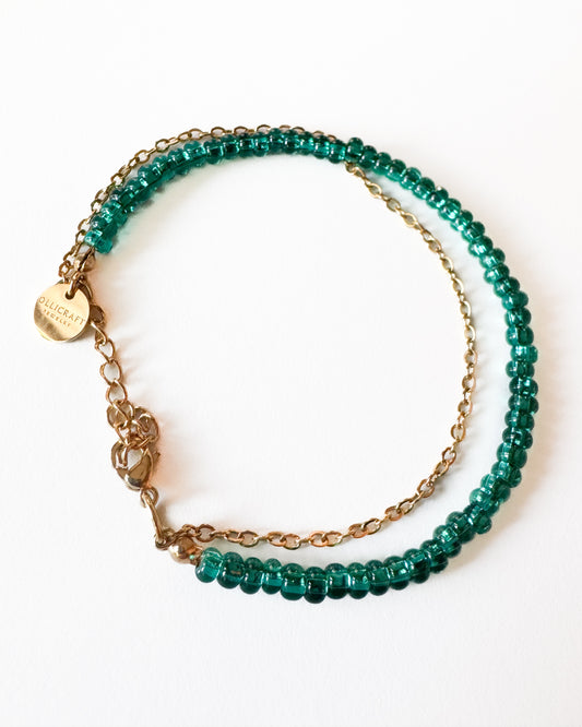 Emerald Green Glass Bead Bracelet – Handmade Layered Bracelet
