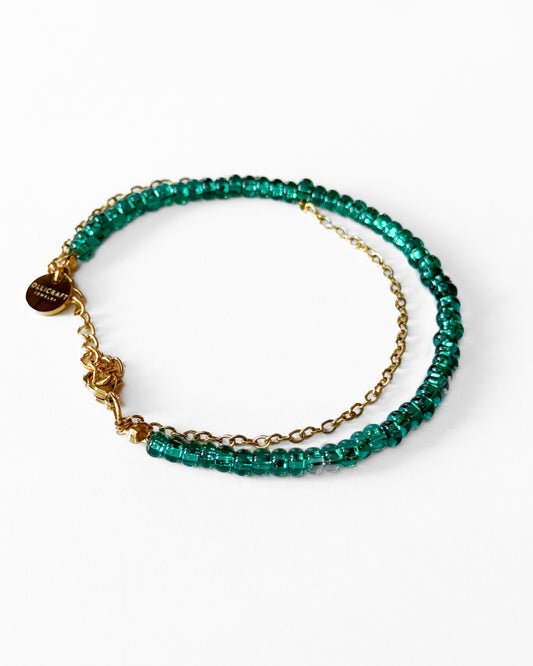 Emerald Green Glass Bead Bracelet – Handmade Layered Bracelet