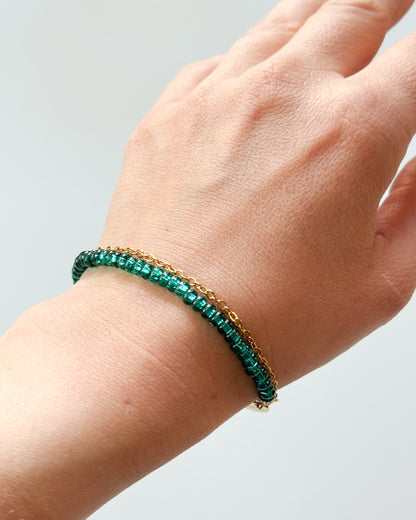 Emerald Green Glass Bead Bracelet – Handmade Layered Bracelet