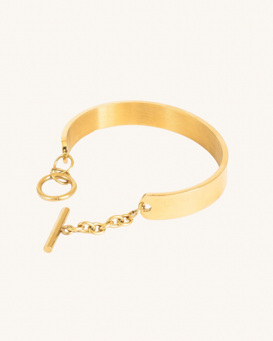 Solid Cuff Bracelet with Chain Closure in Stainless Steel