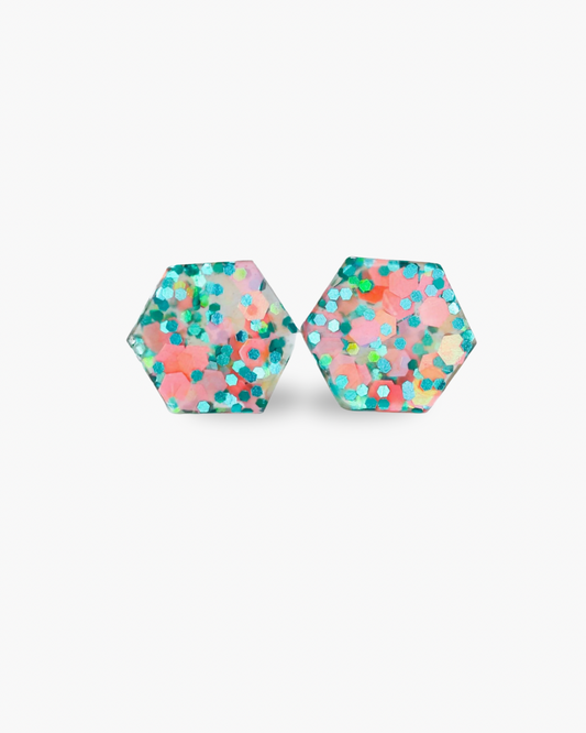 Colorful hexagon stud earrings for gift