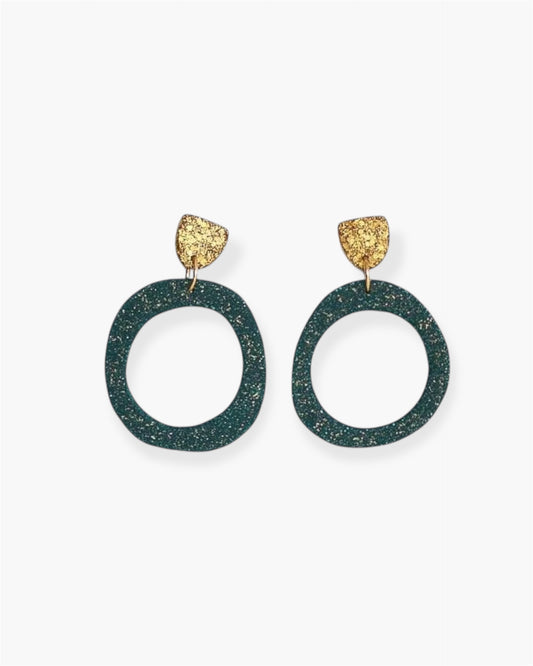 Emerald green earrings with gold sparkles, Handmade jewelry gift