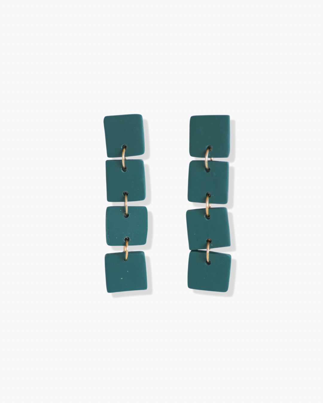 Emerald green square geometric statement earrings