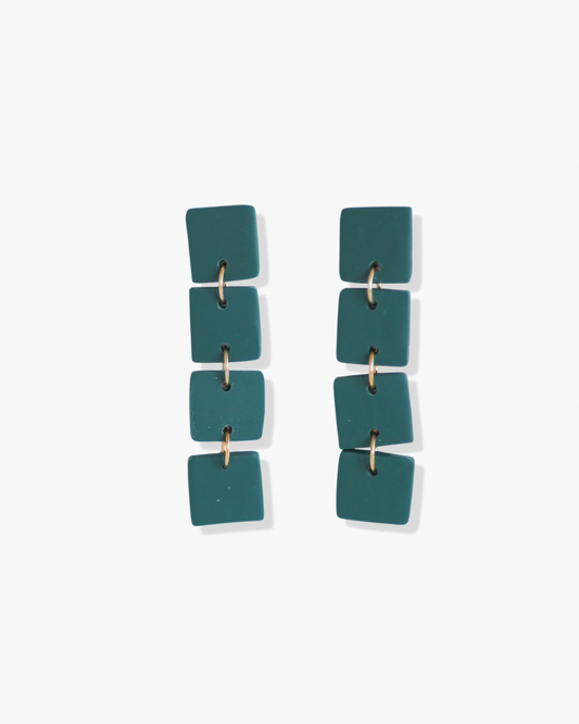 Emerald green square geometric statement earrings