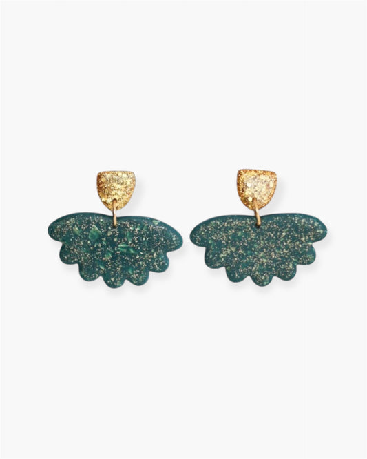 Emerald green statement earrings with stainless steel posts