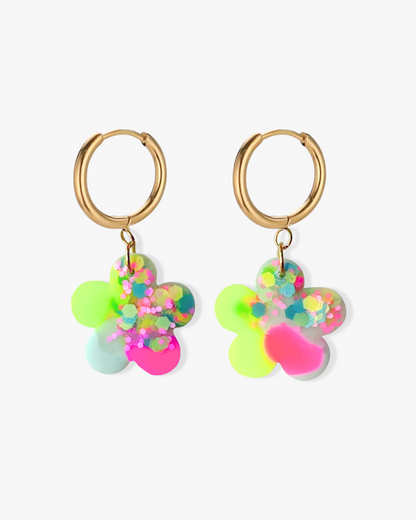 Bright floral statement earrings made from crystal resin