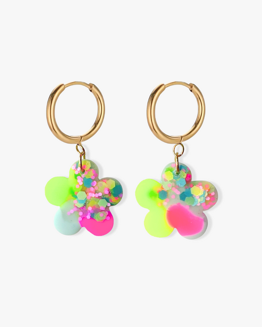 Bright floral statement earrings made from crystal resin