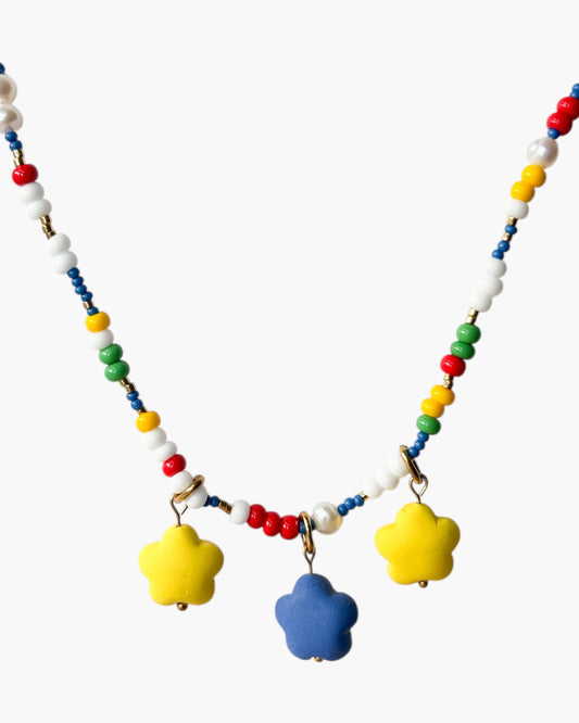 Multicolor Beaded Necklace - Glass Beads and Pearls