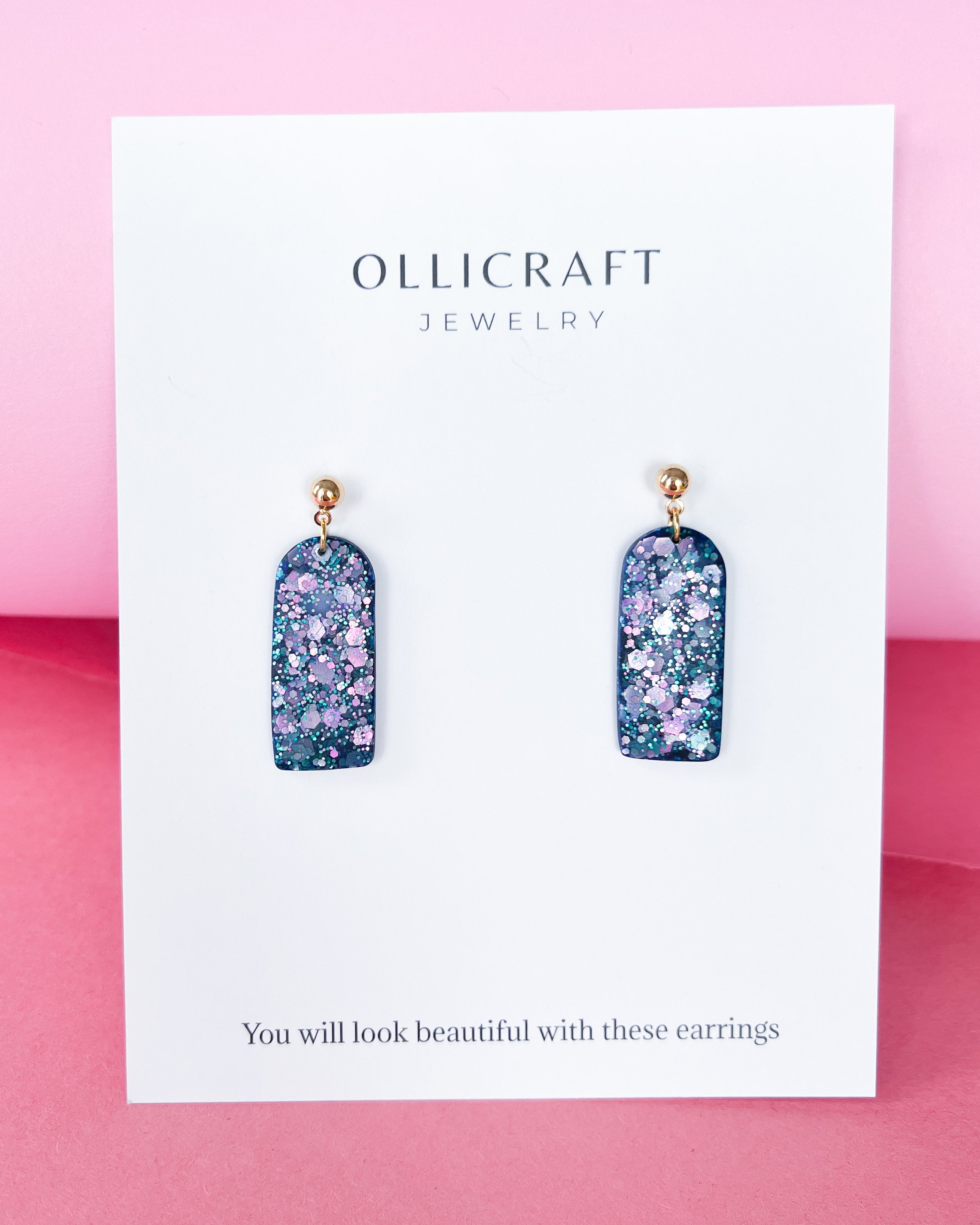 Bright statement earrings, Glitter bar earrings, Handmade jewelry gift