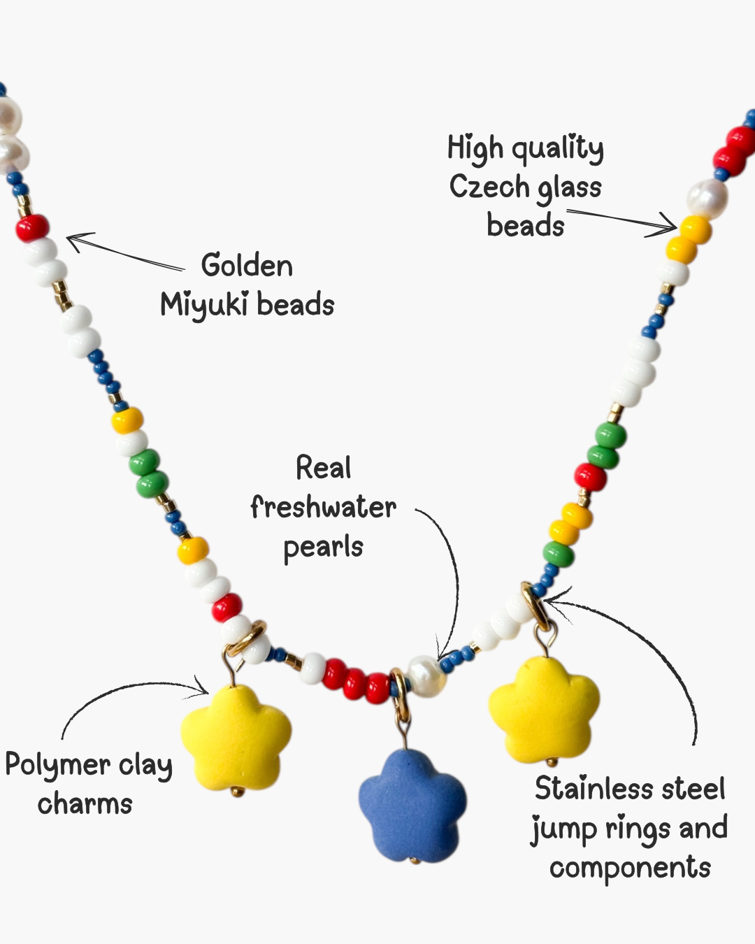 Multicolor Beaded Necklace - Glass Beads and Pearls