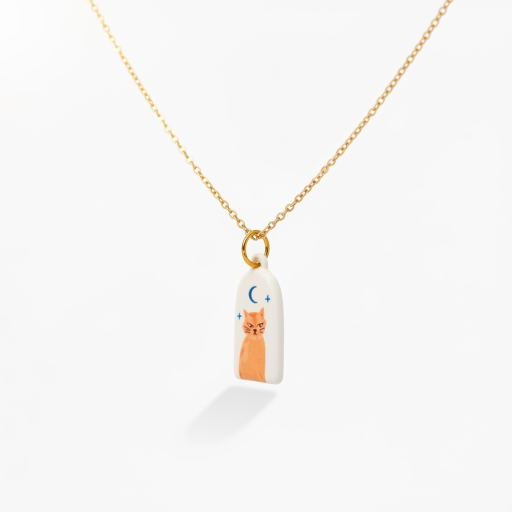 Necklace with a cat-shaped pendant on a white background