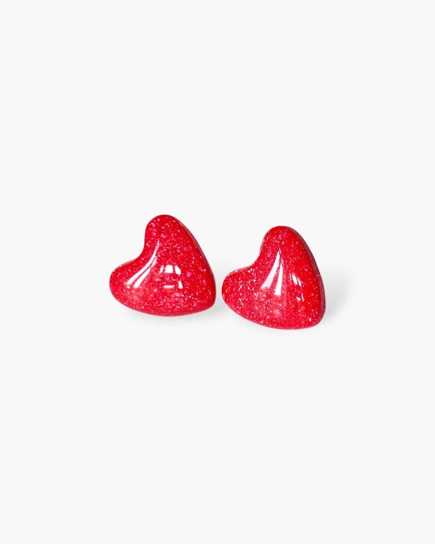 Red Glitter Heart Stud Earrings