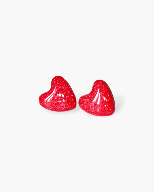 Red Glitter Heart Stud Earrings