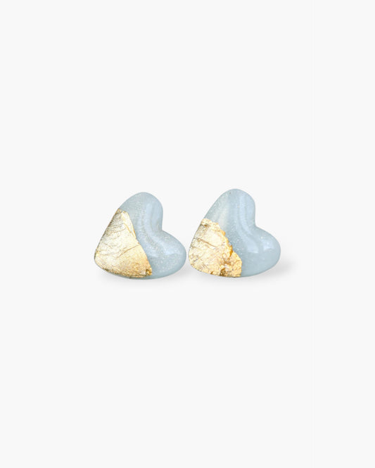 Sky blue heart studs earrings