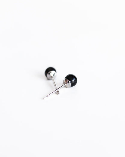 Black Agate Minimalist Stud Earrings, 925 Silver, Gift for Her or Him, Small Earrings for Sensitive Ears - Ollijewelry
