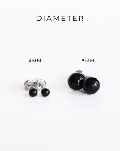 Black Agate Minimalist Stud Earrings, 925 Silver, Gift for Her or Him, Small Earrings for Sensitive Ears - Ollijewelry