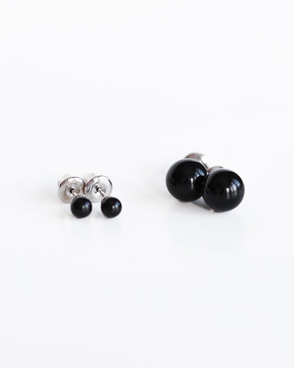Black Agate Minimalist Stud Earrings, 925 Silver, Gift for Her or Him, Small Earrings for Sensitive Ears - Ollijewelry