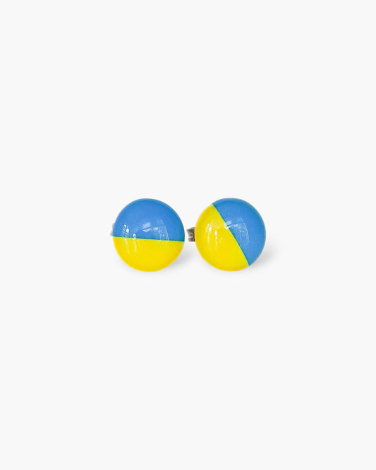 Blue and yellow small stud earrings with surgical hypoallergenic posts