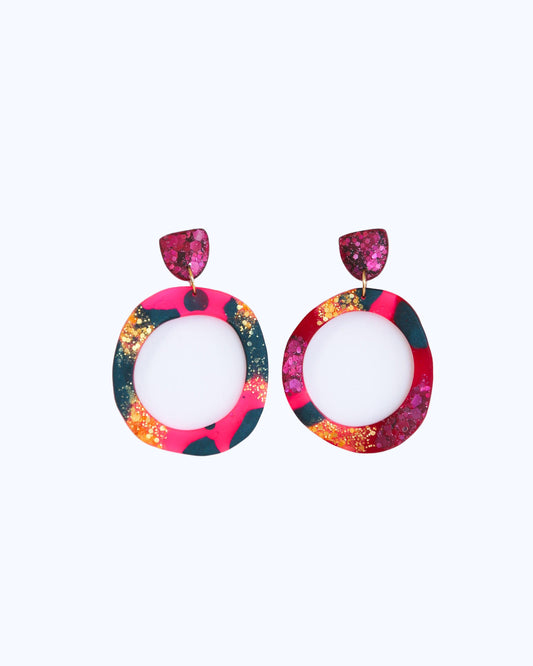 Bright hoop statement earrings with stainless steel posts - Ollijewelry