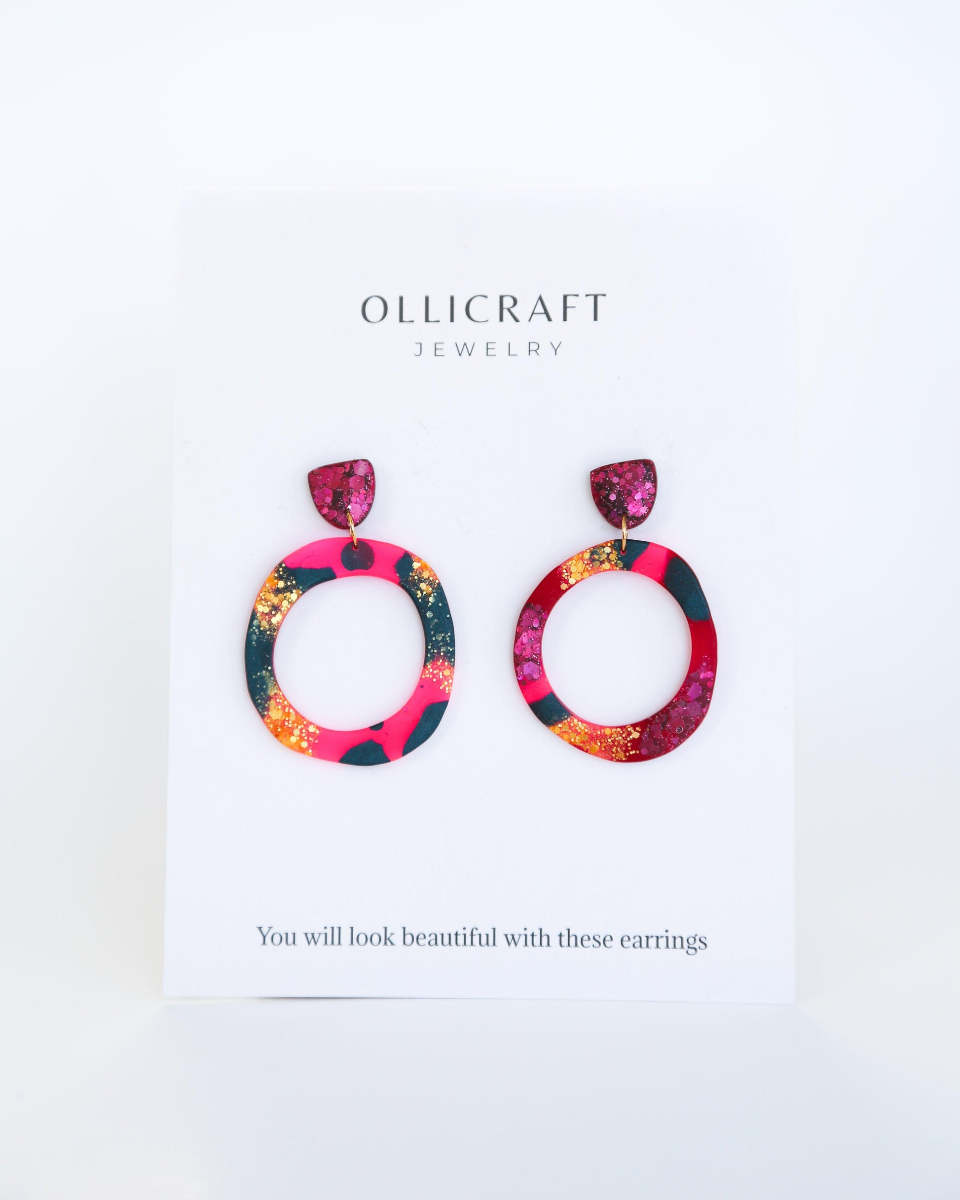 Bright hoop statement earrings with stainless steel posts - Ollijewelry