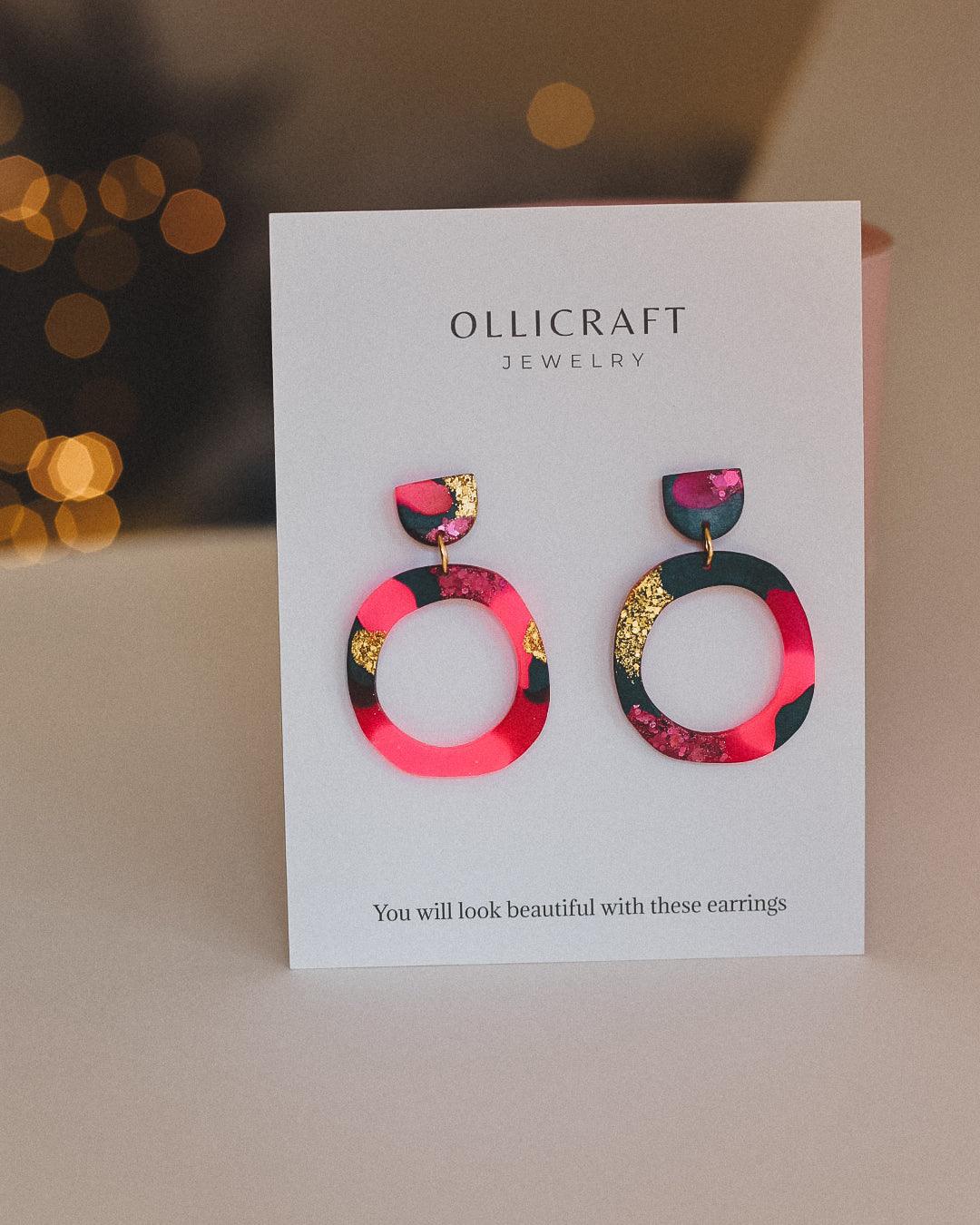 Bright hoop statement earrings with stainless steel posts - Ollijewelry