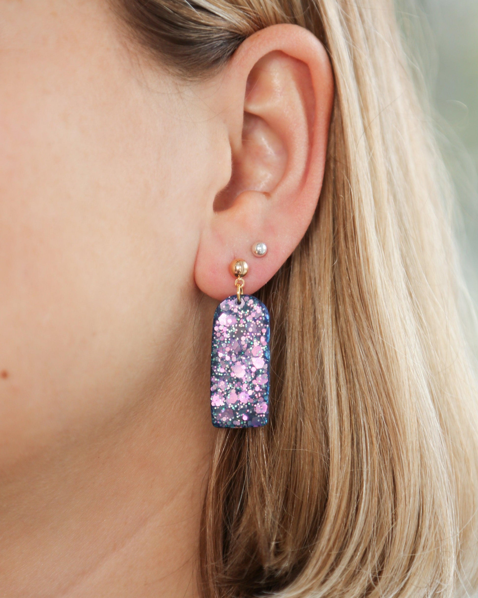 Bright statement earrings, Glitter bar earrings, Handmade jewelry gift - Ollijewelry