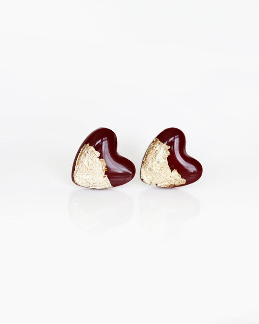 Burgundy heart stud earrings - Ollijewelry