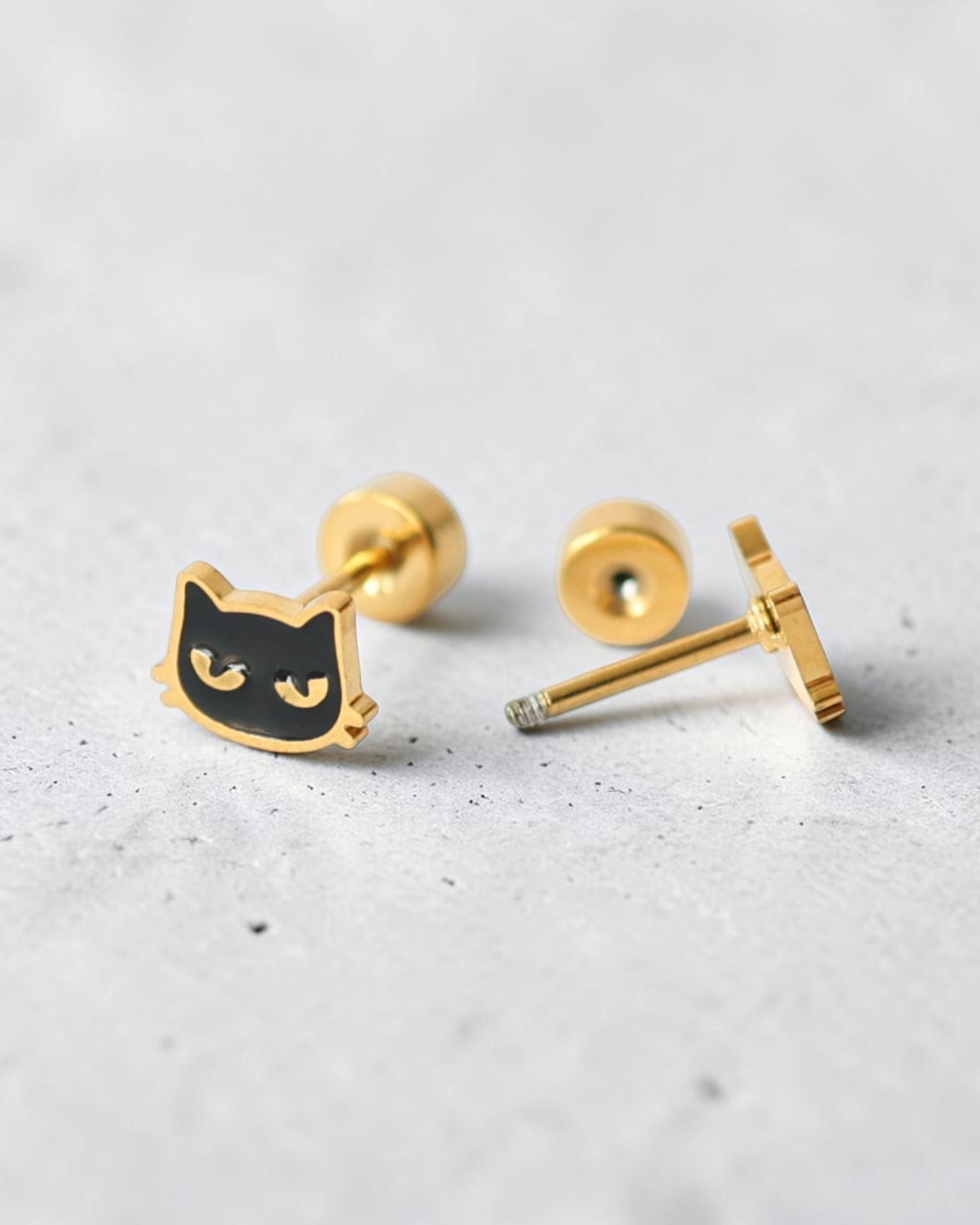 Black Cat Flat Back Earrings – Surgical Steel Studs