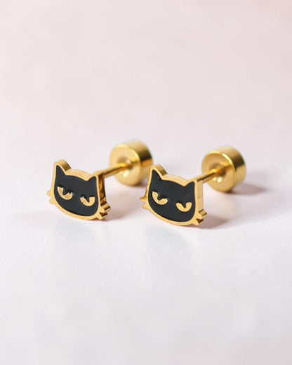 Black Cat Flat Back Earrings – Surgical Steel Studs