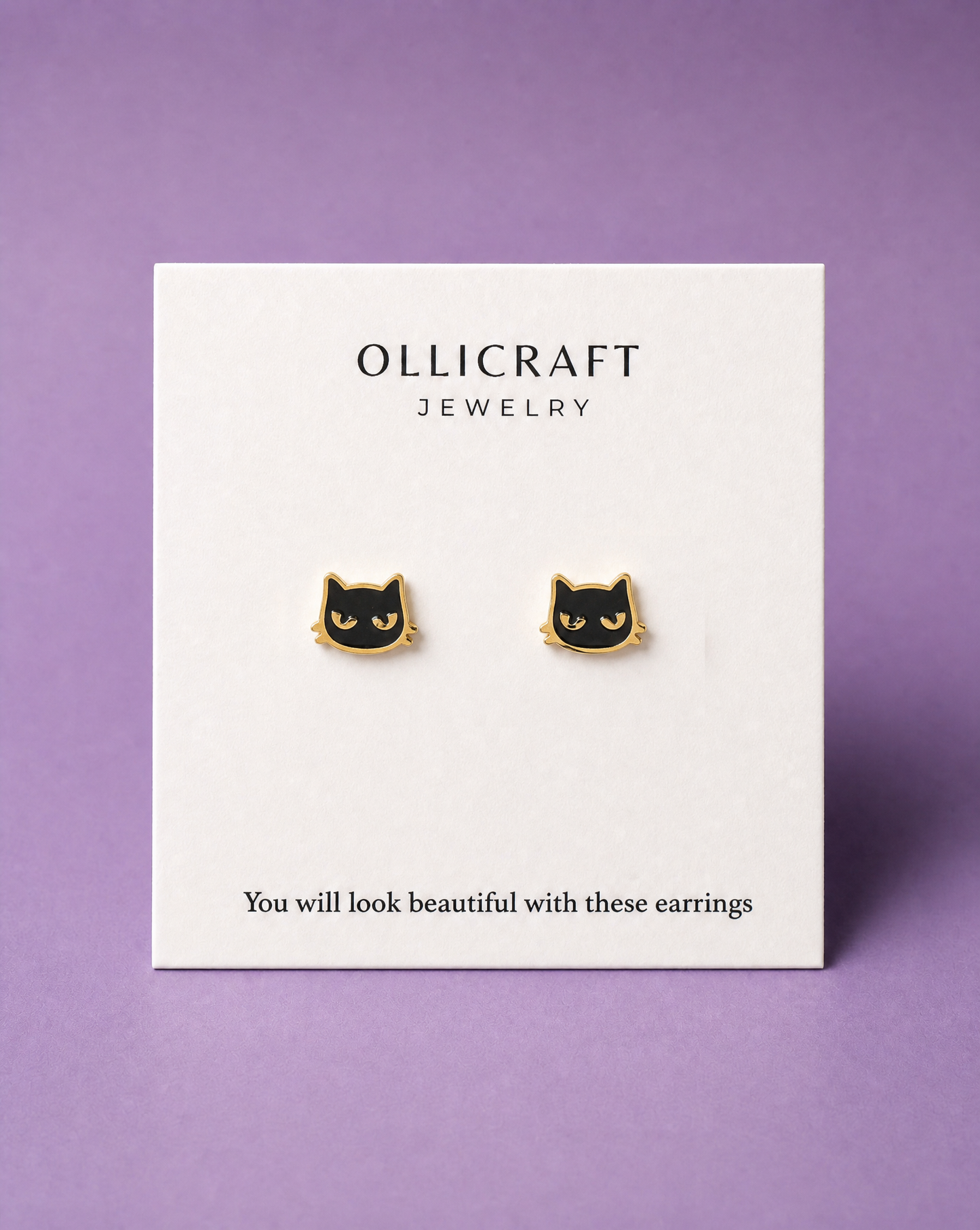 Black Cat Flat Back Earrings – Surgical Steel Studs