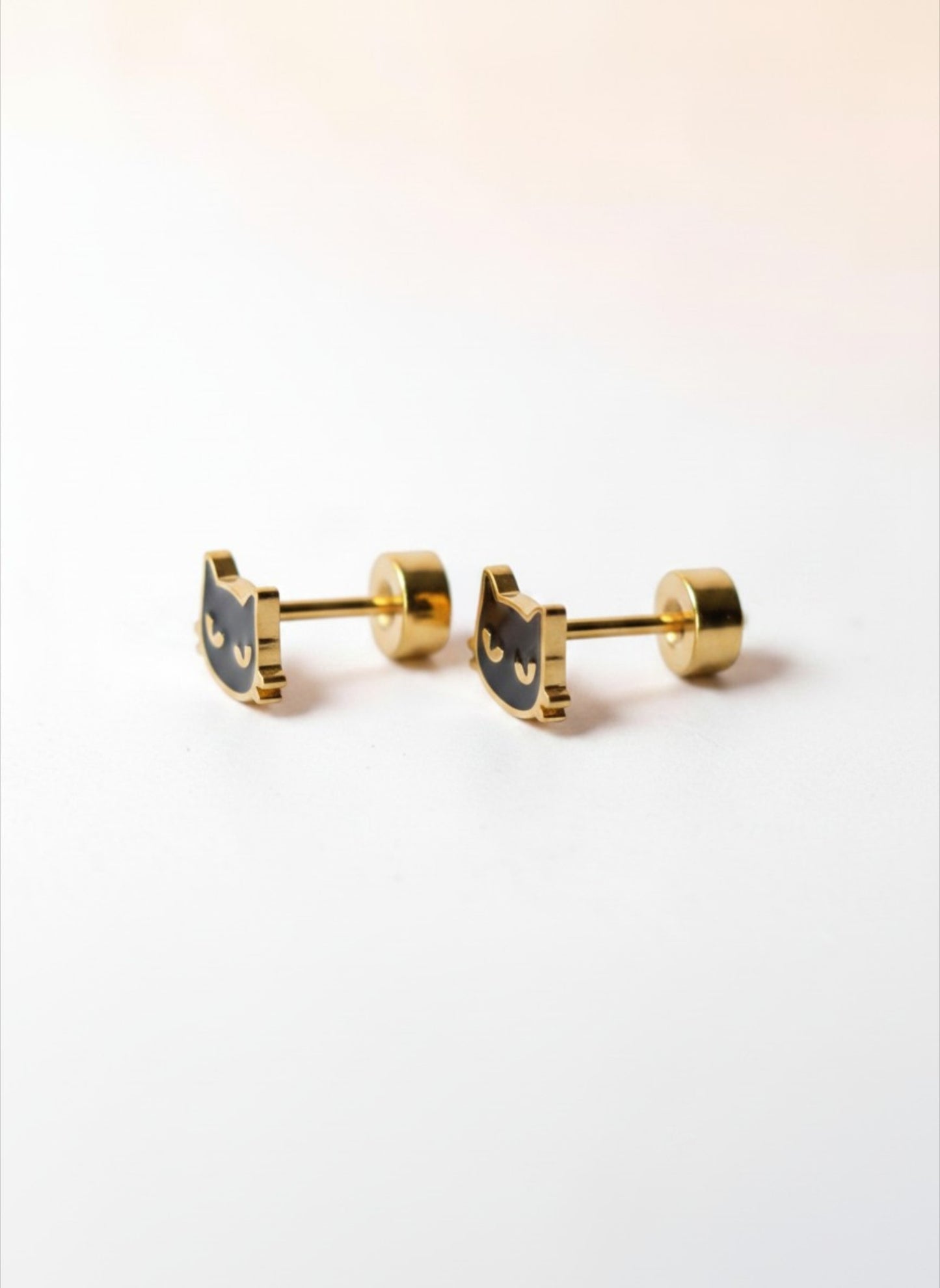 Black Cat Flat Back Earrings – Surgical Steel Studs