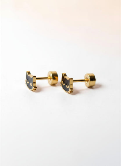 Black Cat Flat Back Earrings – Surgical Steel Studs