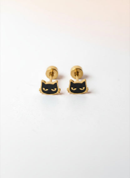Black Cat Flat Back Earrings – Surgical Steel Studs