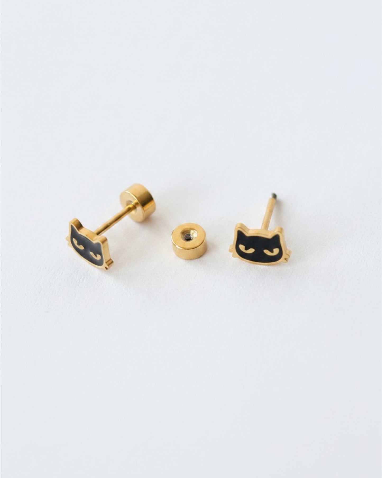 Black Cat Flat Back Earrings – Surgical Steel Studs