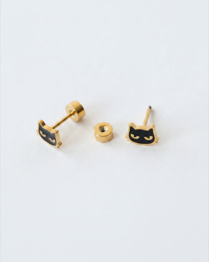 Black Cat Flat Back Earrings – Surgical Steel Studs