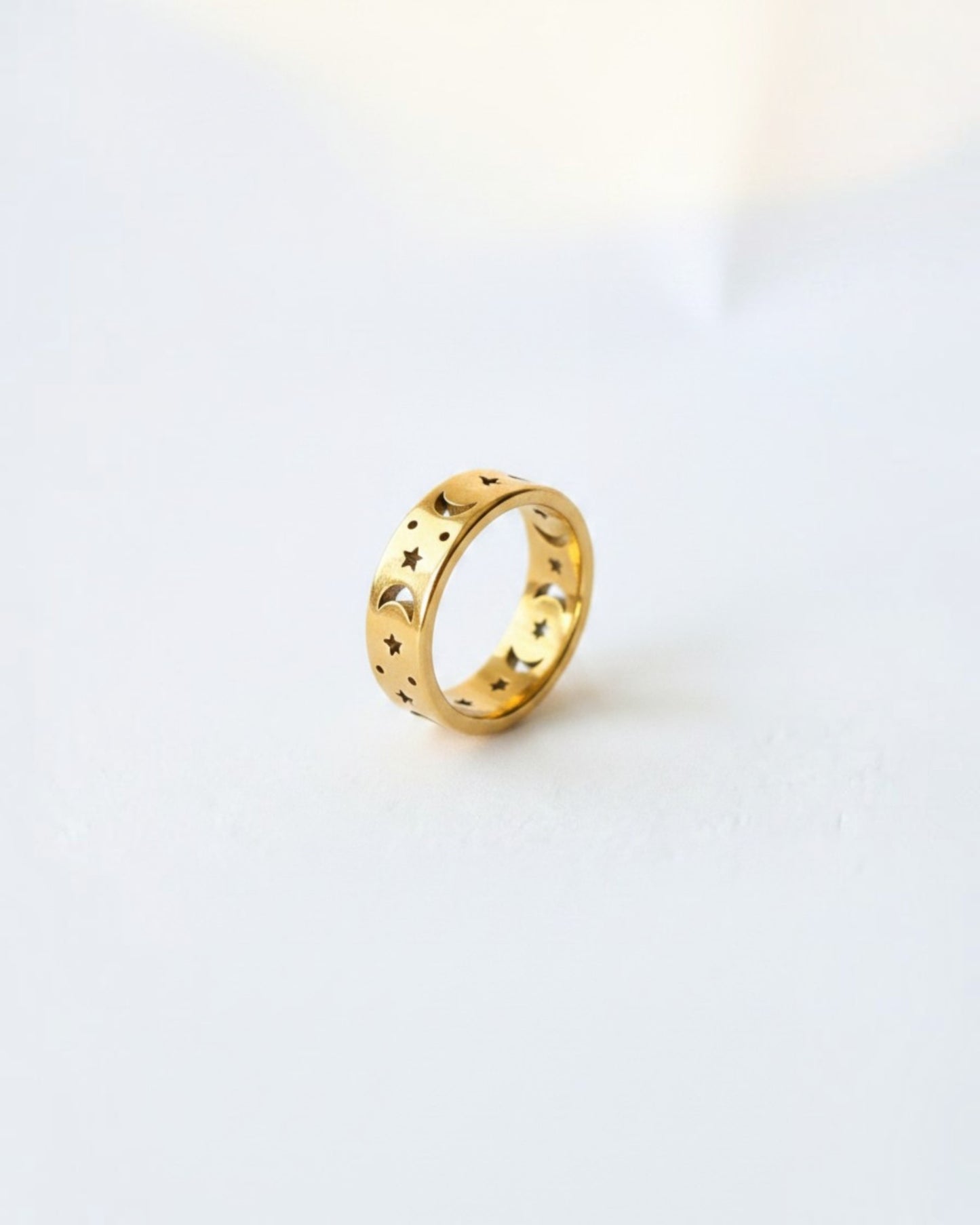 Celestial Moon and Star Ring - Gold Stainless Steel Jewelry