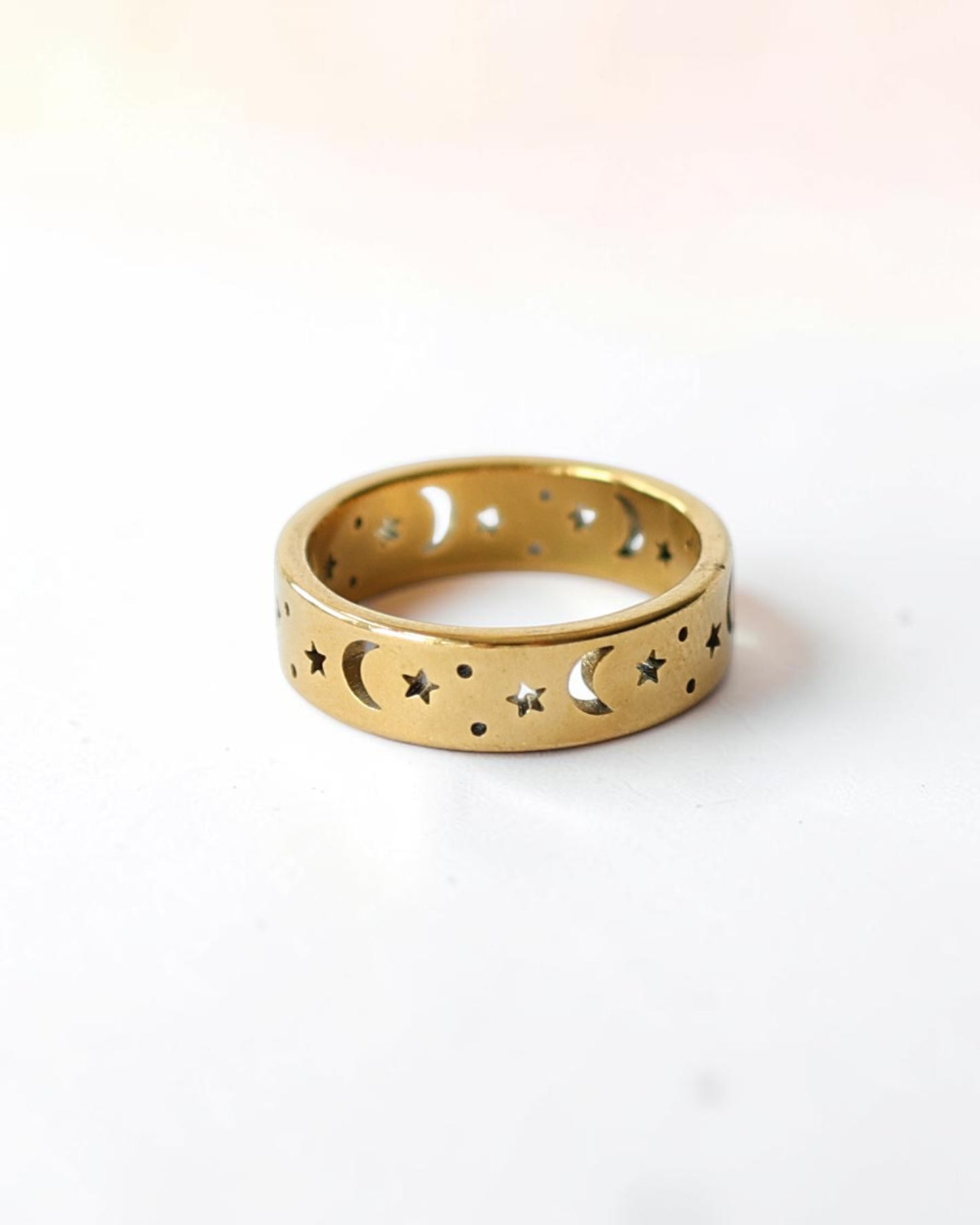 Celestial Moon and Star Ring - Gold Stainless Steel Jewelry